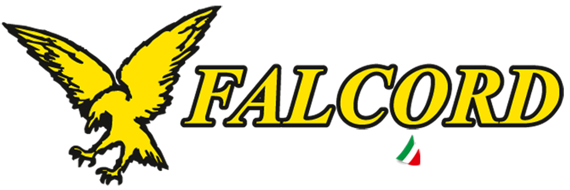 Logo Falcord con aquila stilizzata e bandiera italiana, simbolo di eccellenza nella produzione corde per nautica